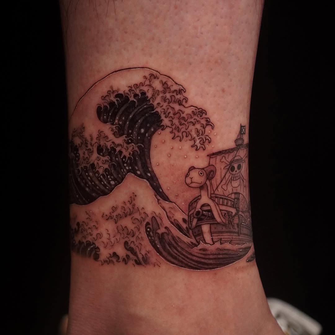 Great Wave-inspired clash with Going Merry on an ankle.