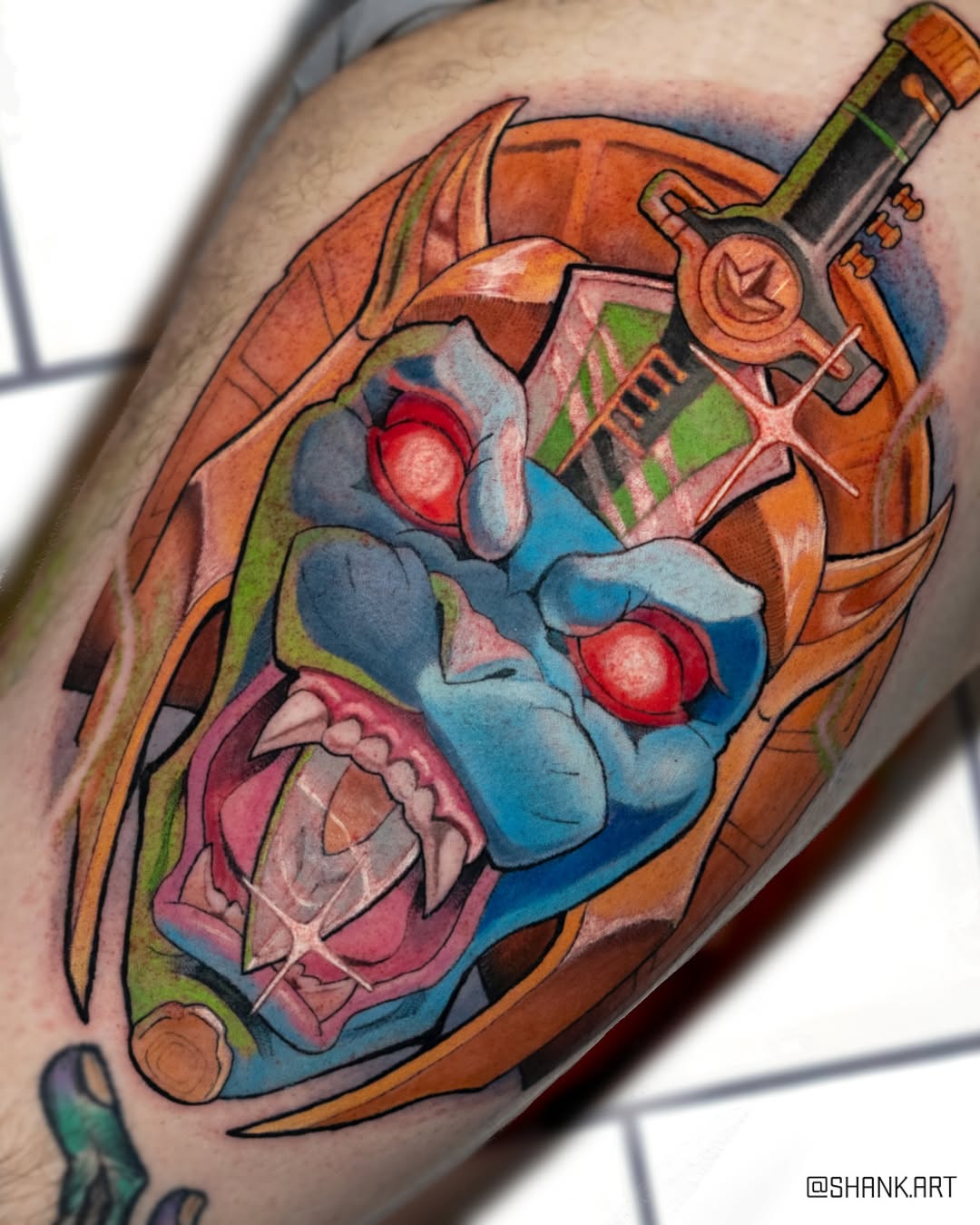 Vivid neo-traditional Goldar head with weapon motif