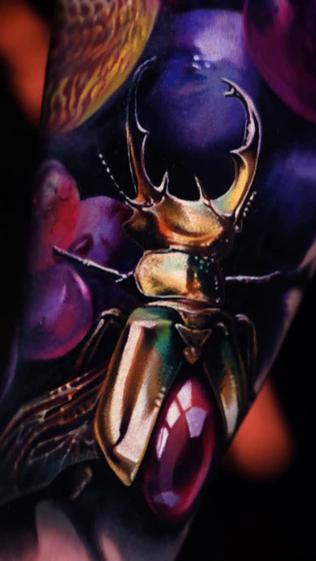 Hyper-realistic beetle with jewel-toned reflective shading