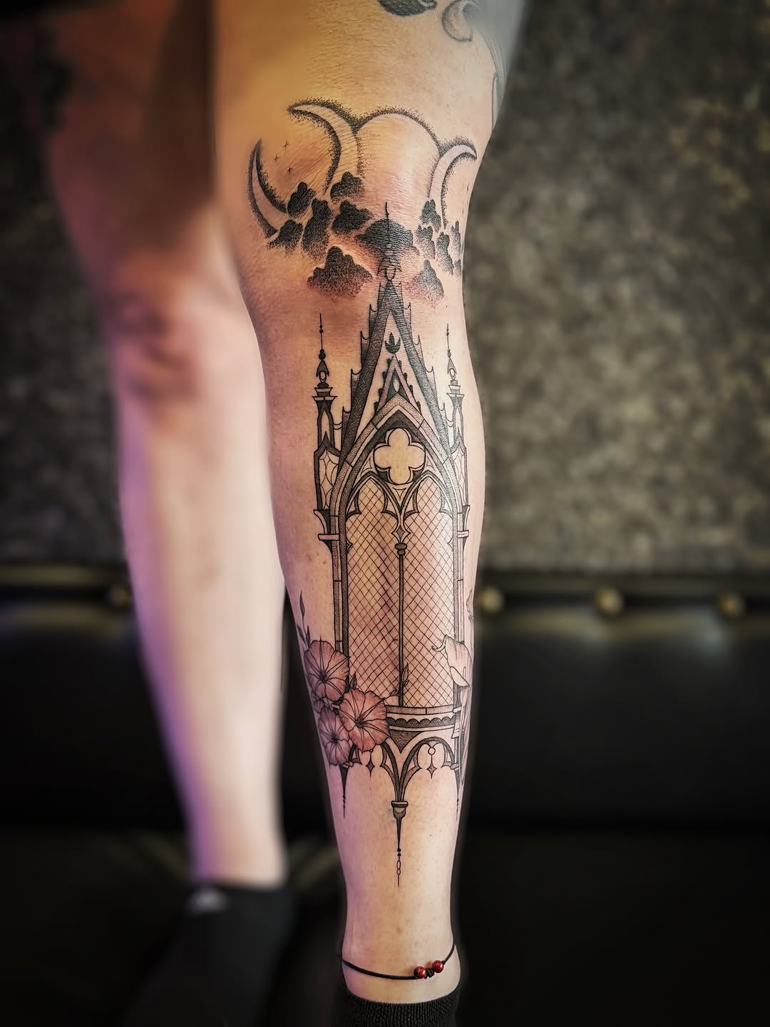 Gothic cathedral window centerpiece with floral base