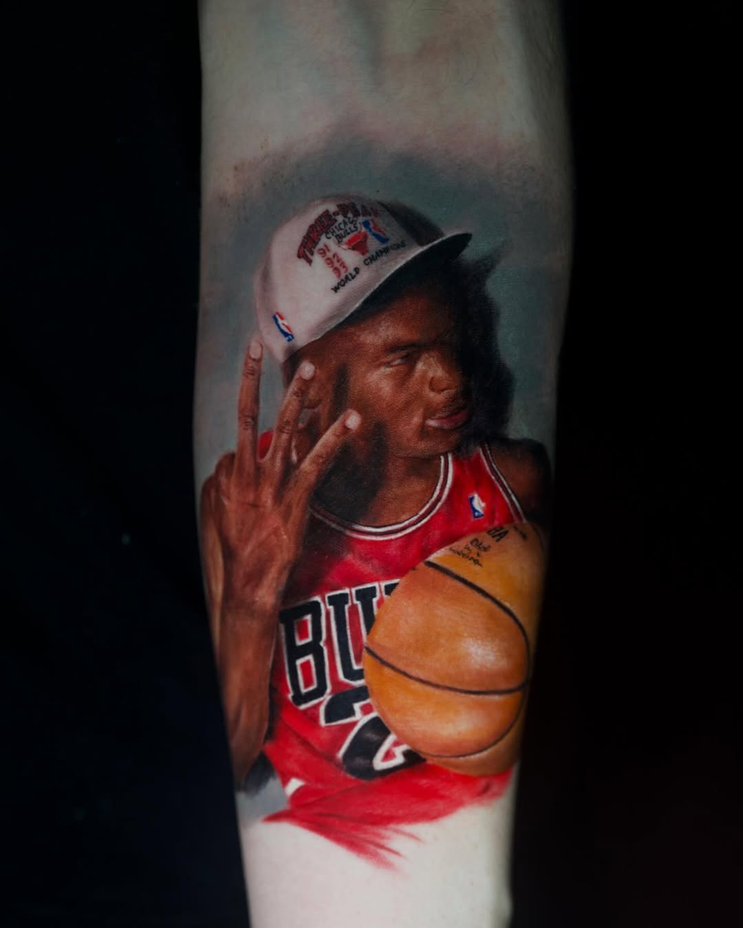 Hyper-realistic basketball icon portrait in Bulls jersey