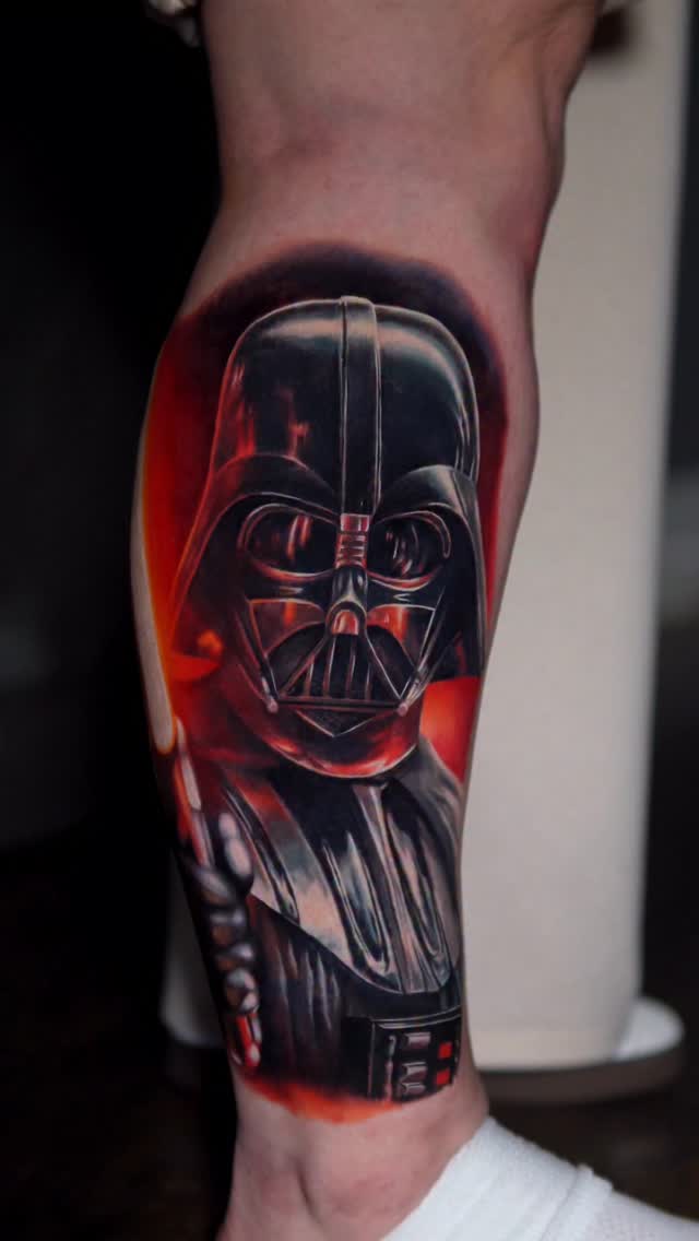Hyper-detailed Darth Vader portrait with fiery red glow