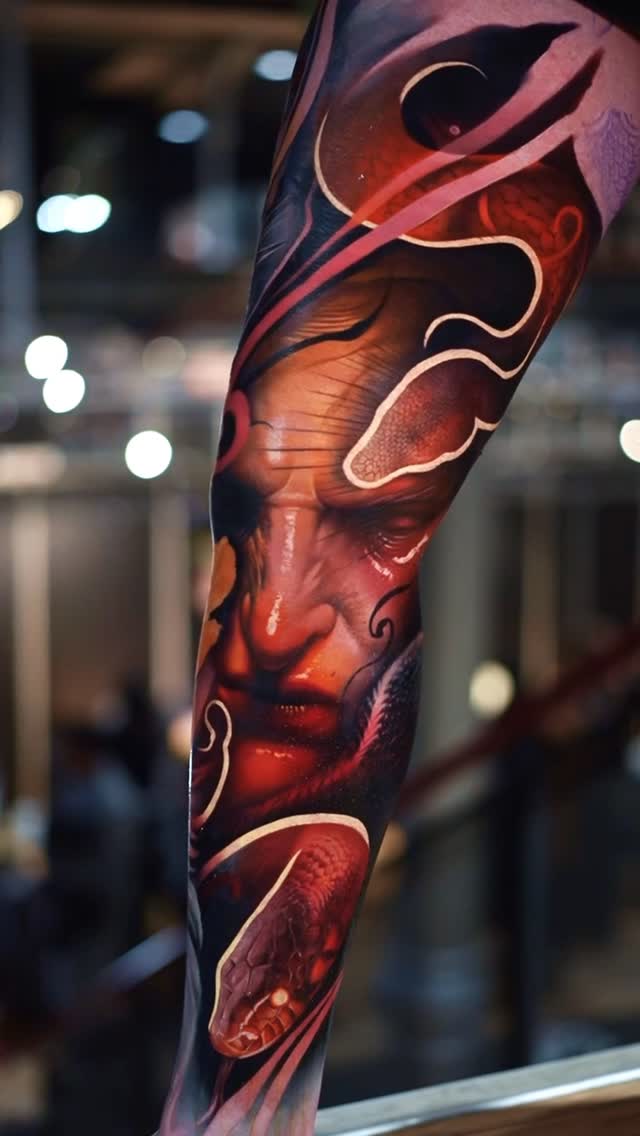 Vivid leg portrait with surreal face and flowing shapes