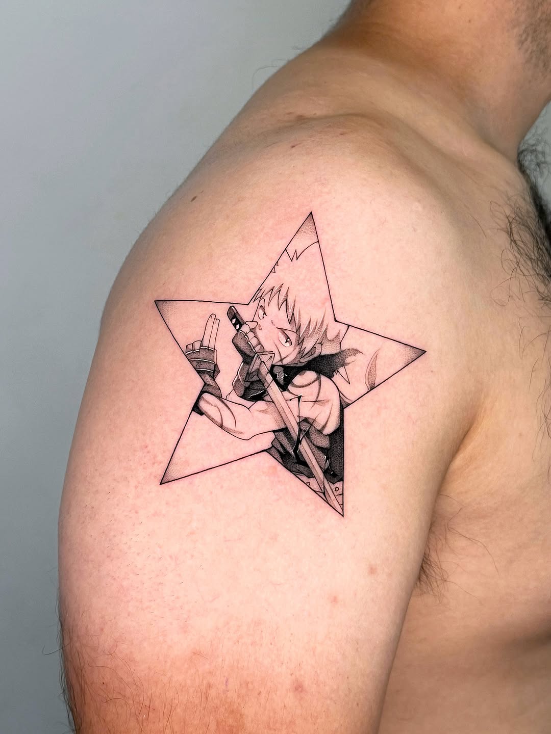 Sharp linework of Black Star (Soul Eater) within a star