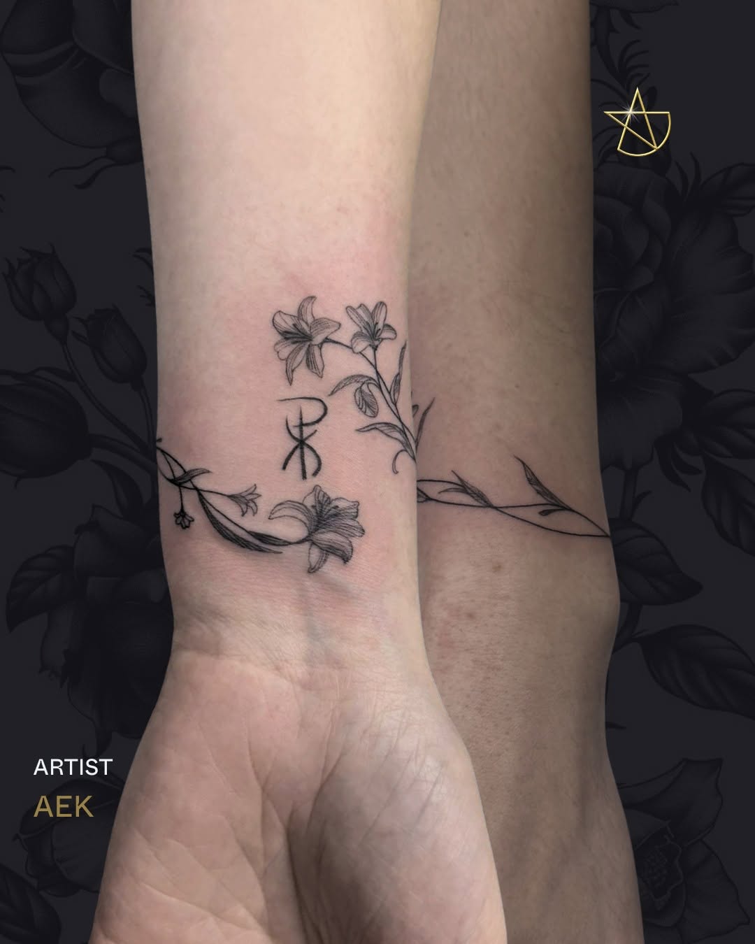 Delicate lily vine with fine linework and graceful curves