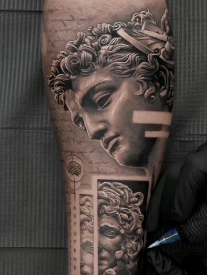 Realistic sculpture tattoo