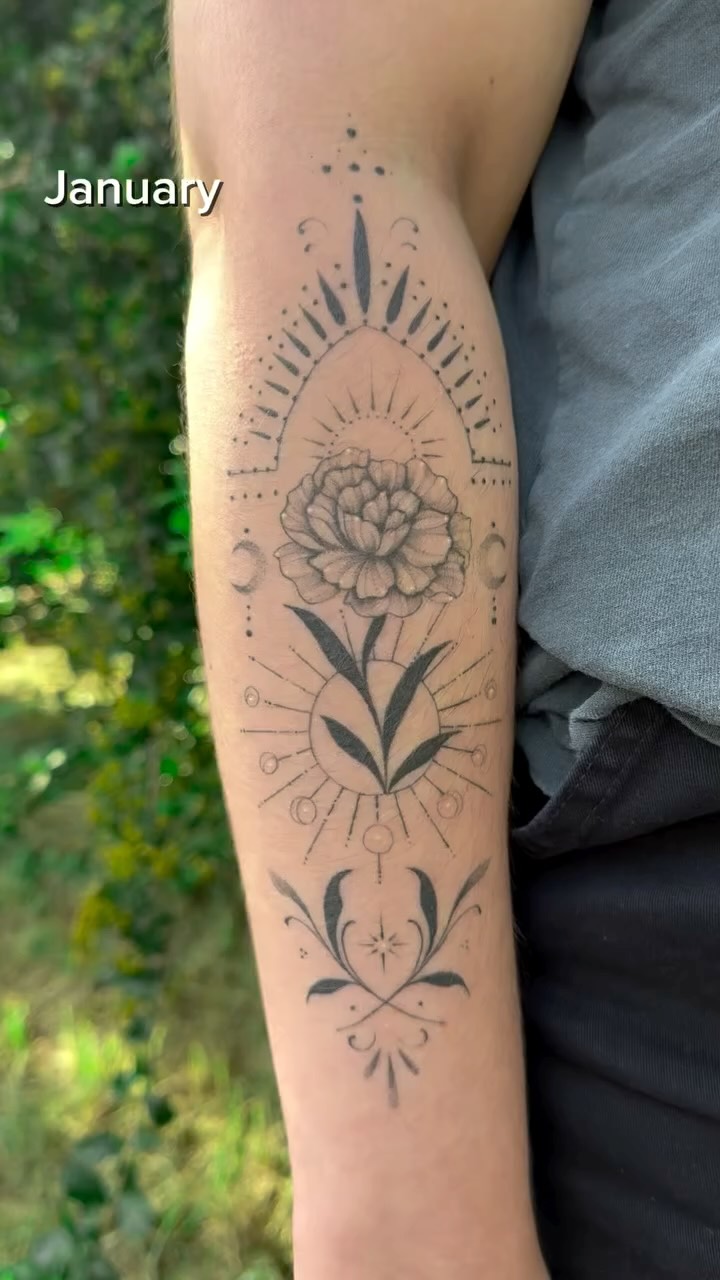 Elegant floral motif with radiant geometric sunburst halo