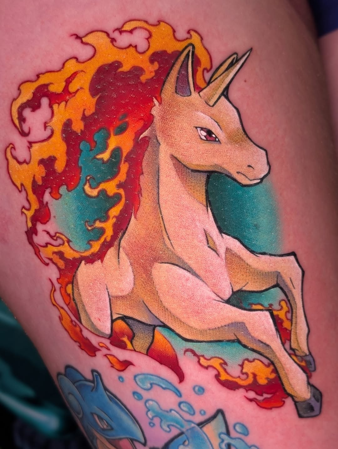 Fiery mane Rapidash with bold outlines and vibrant flames