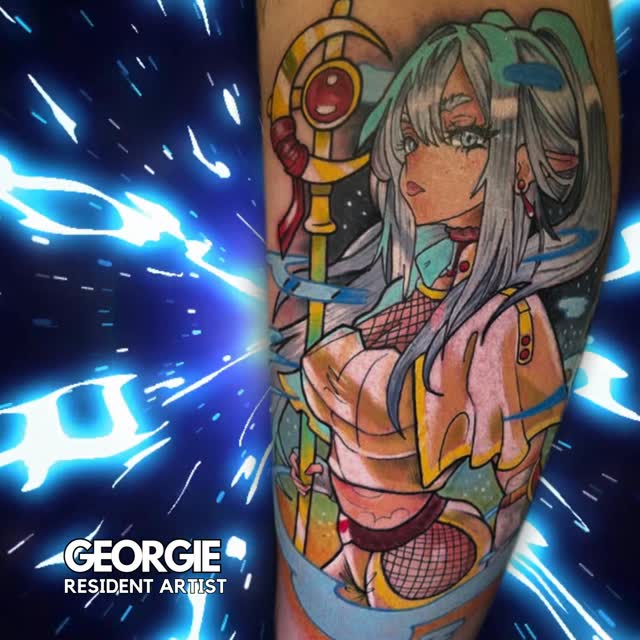 Colorful anime character tattoo