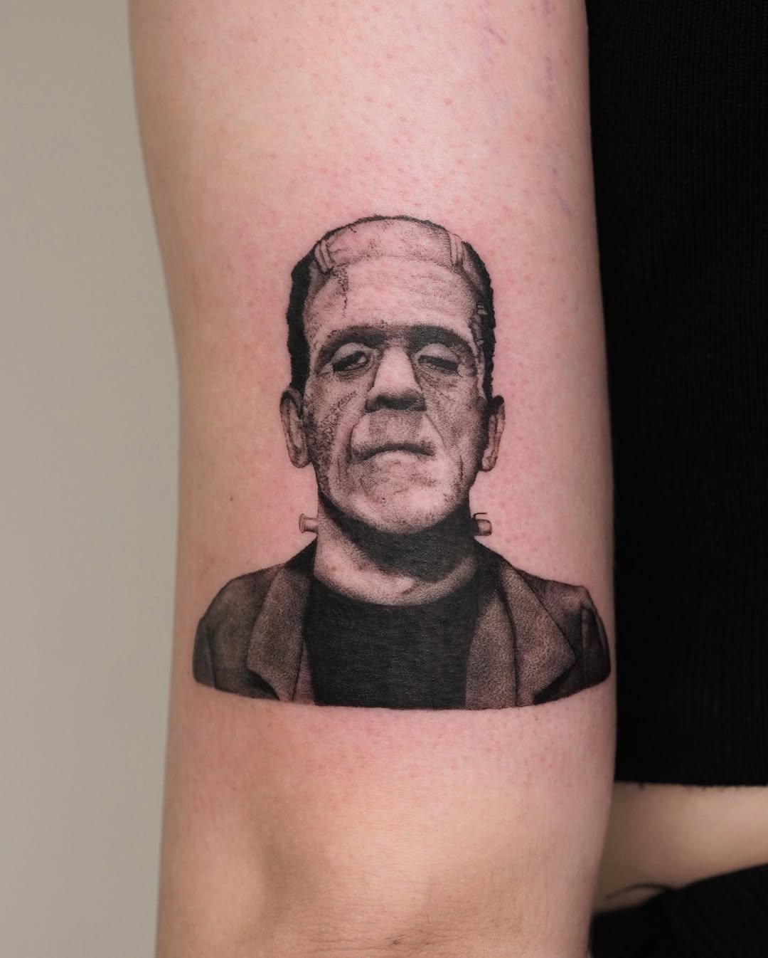 Hyper-realistic Frankenstein portrait in monochrome shading