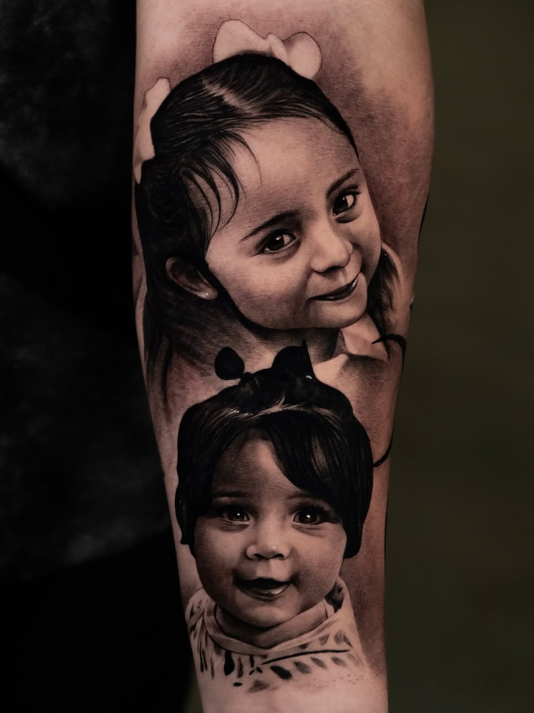 Realistic portrait tattoo of children