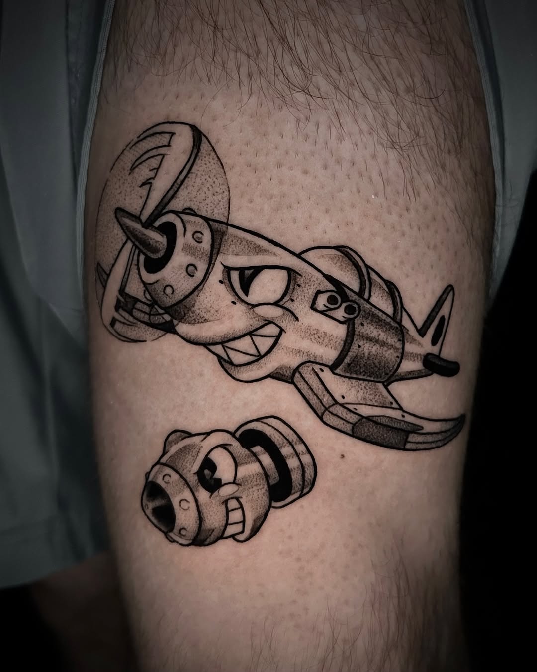 Retro rubberhose fighter plane in bold linework and shading
