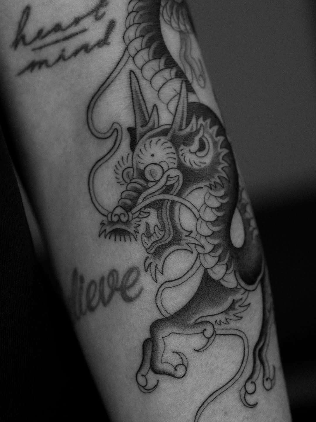 Korean dragon with bold outlines and intricate scales