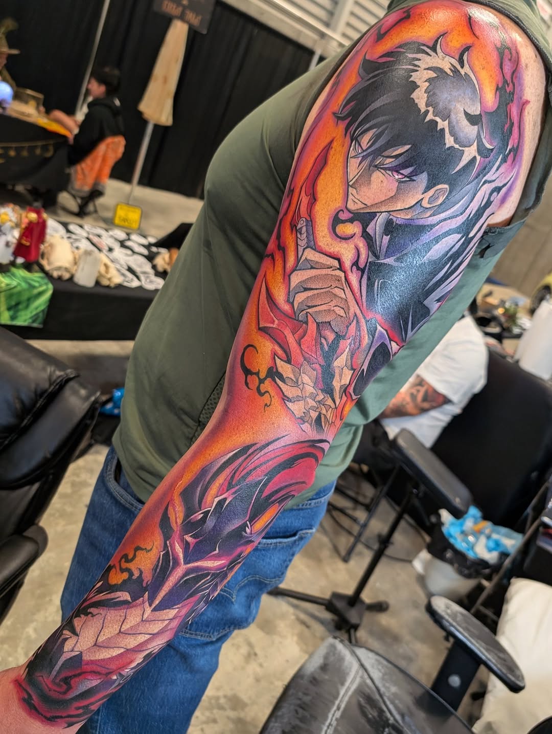 Vibrant manga-inspired sleeve featuring Sun Jinwoo and Igris