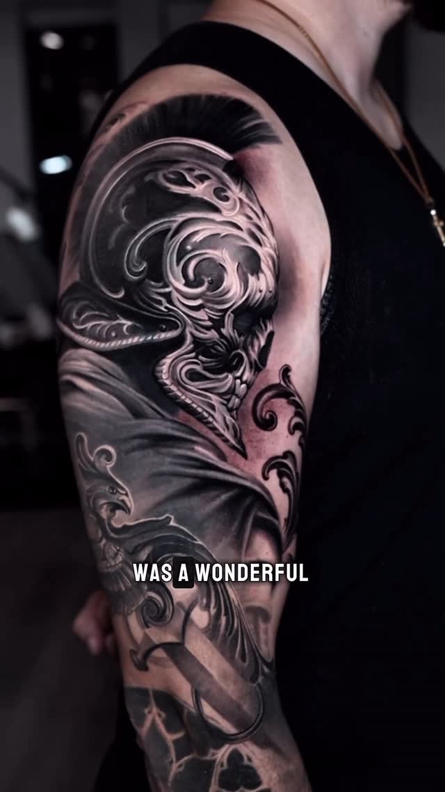 Detailed warrior cover-up tattoo