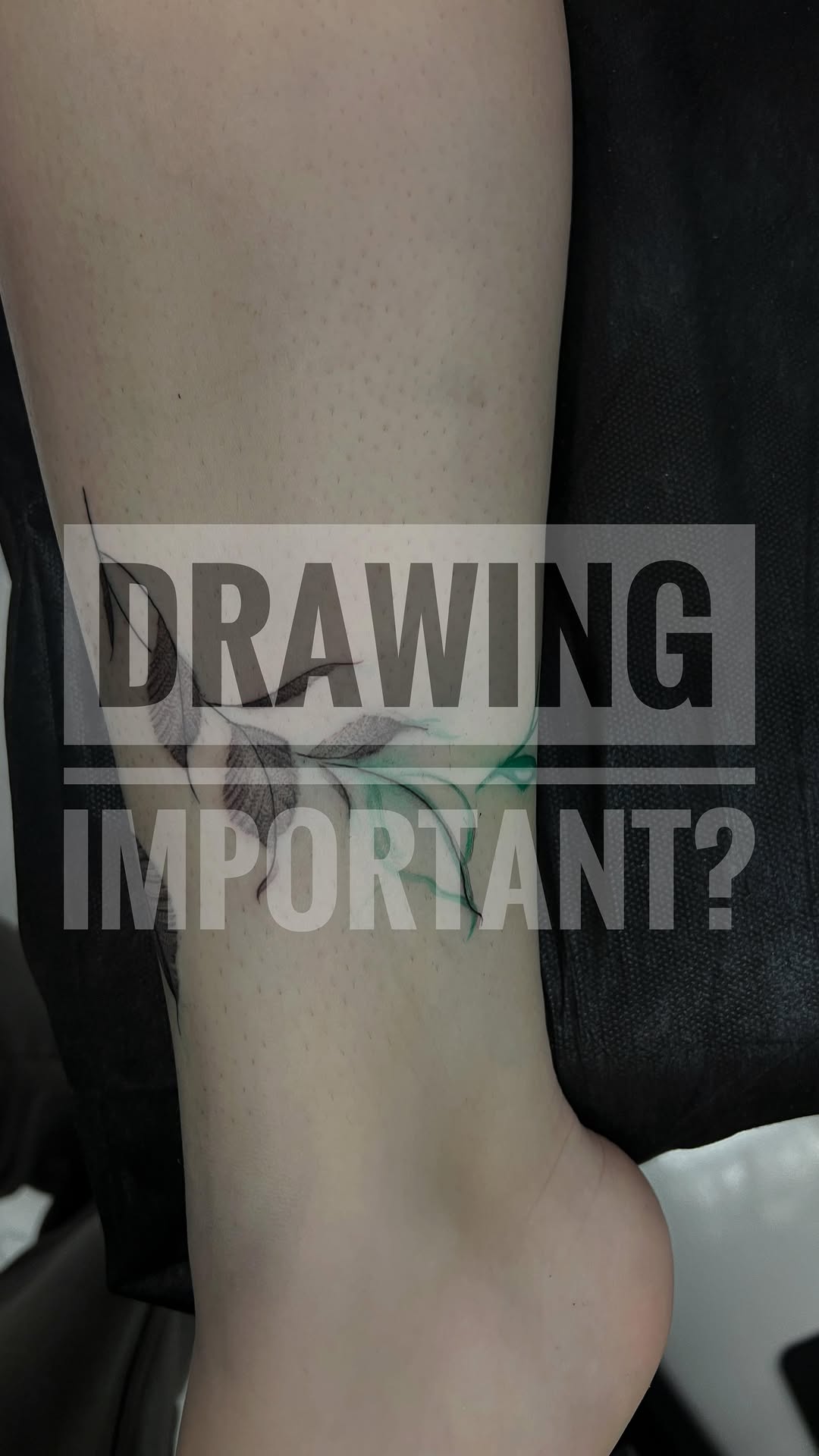 Delicate ankle botanical linework with curling leaves.