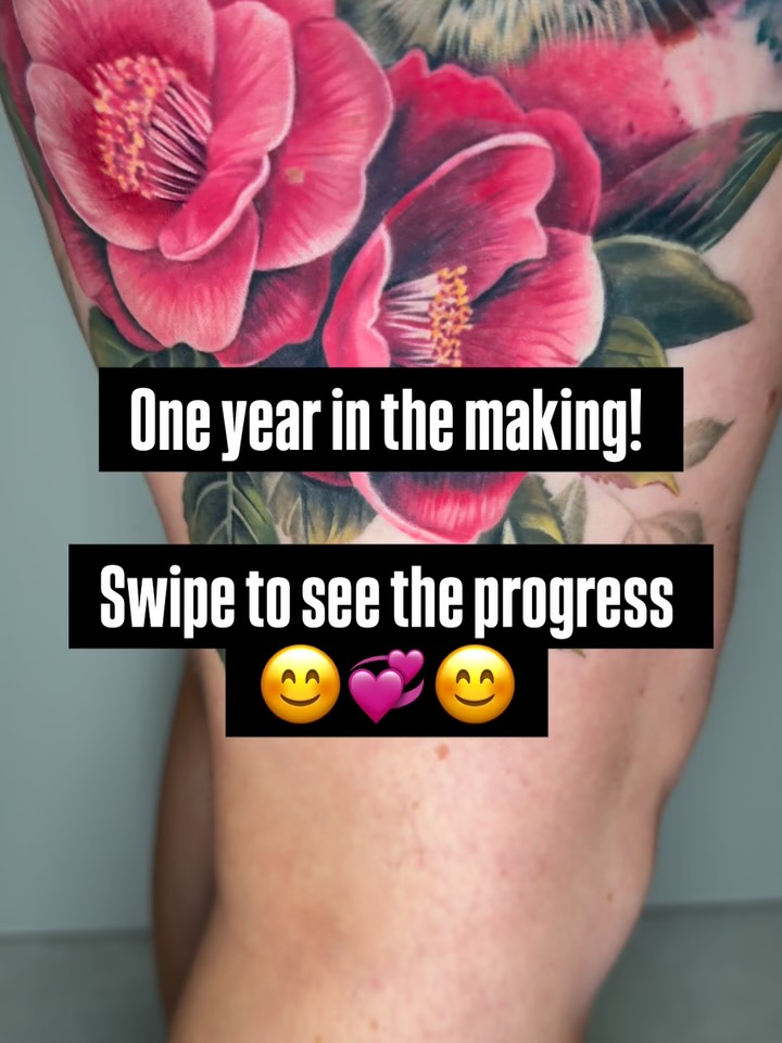 Vibrant pink hibiscus blossoms wrapping the thigh