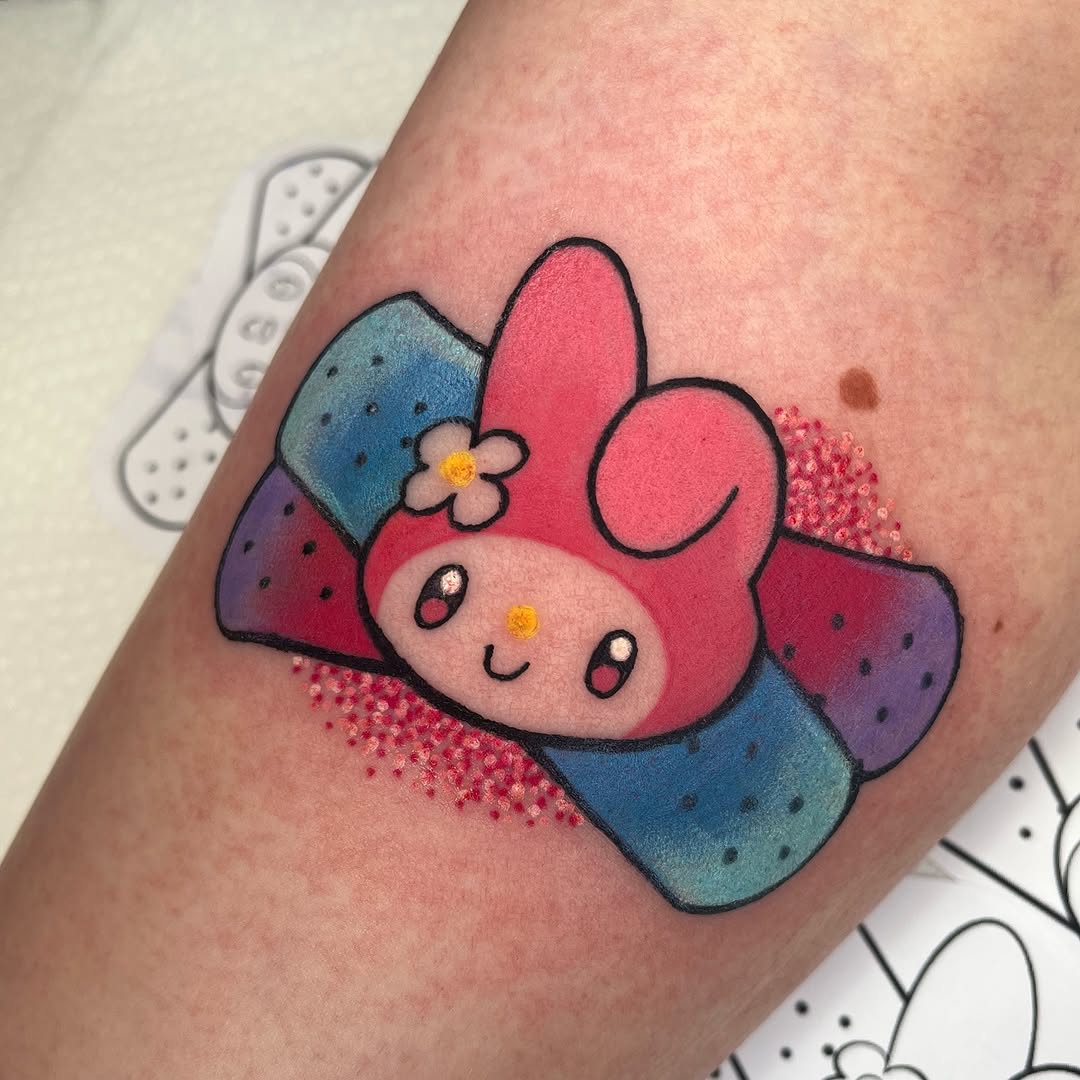 Sweet My Melody character with pastel bow and flower.