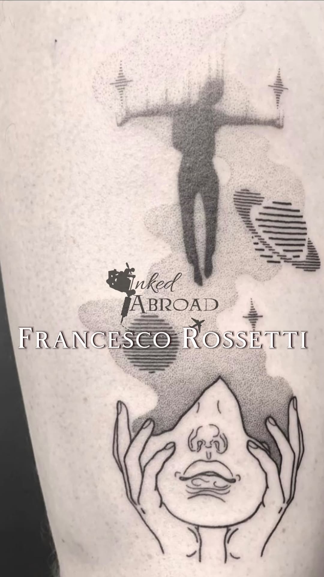 Monochrome halftone silhouette with outstretched arms