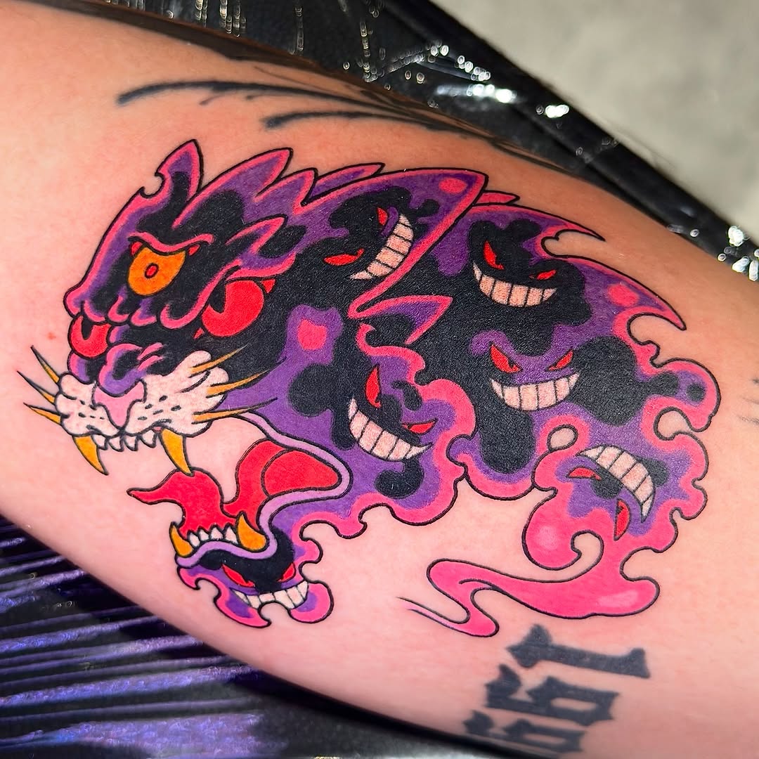 Neon graffiti-style Gengar beast with swirling smoky aura