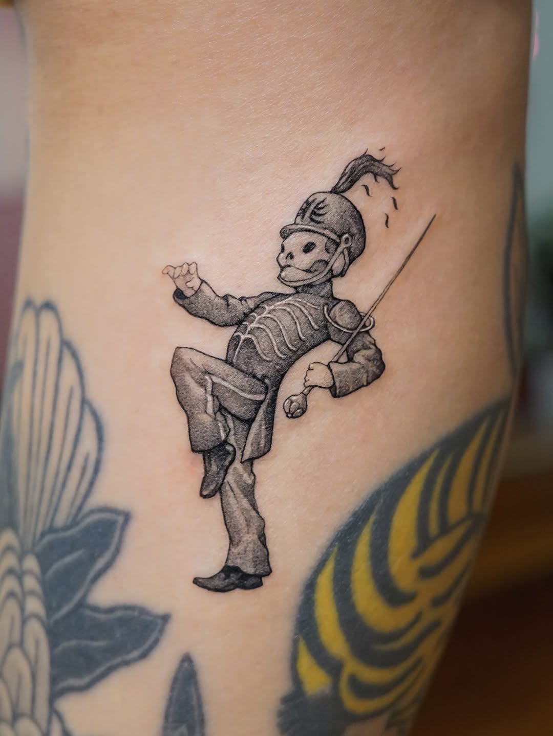 Dynamic skeletal knight in armor, bold blackwork shading