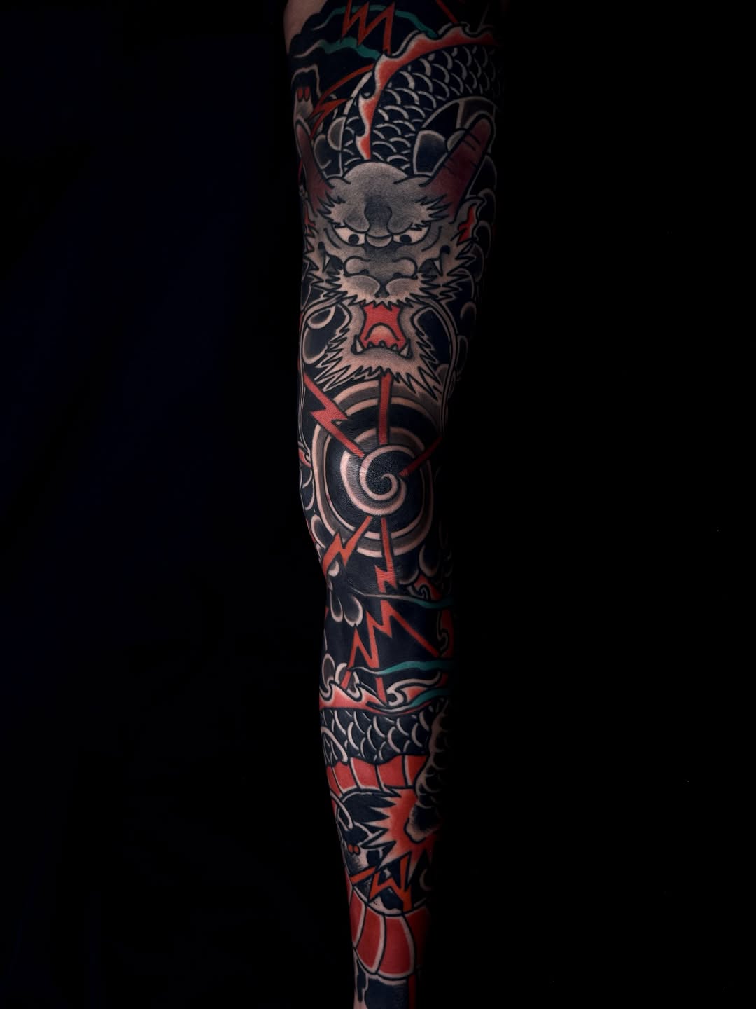 Bold Japanese-style sleeve with fierce demon dragon motif