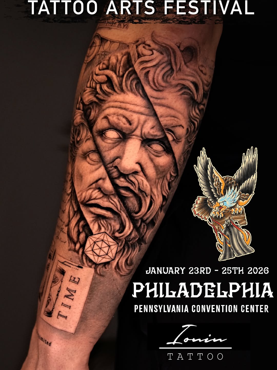 Dramatic classical bust portrait in bold black shading