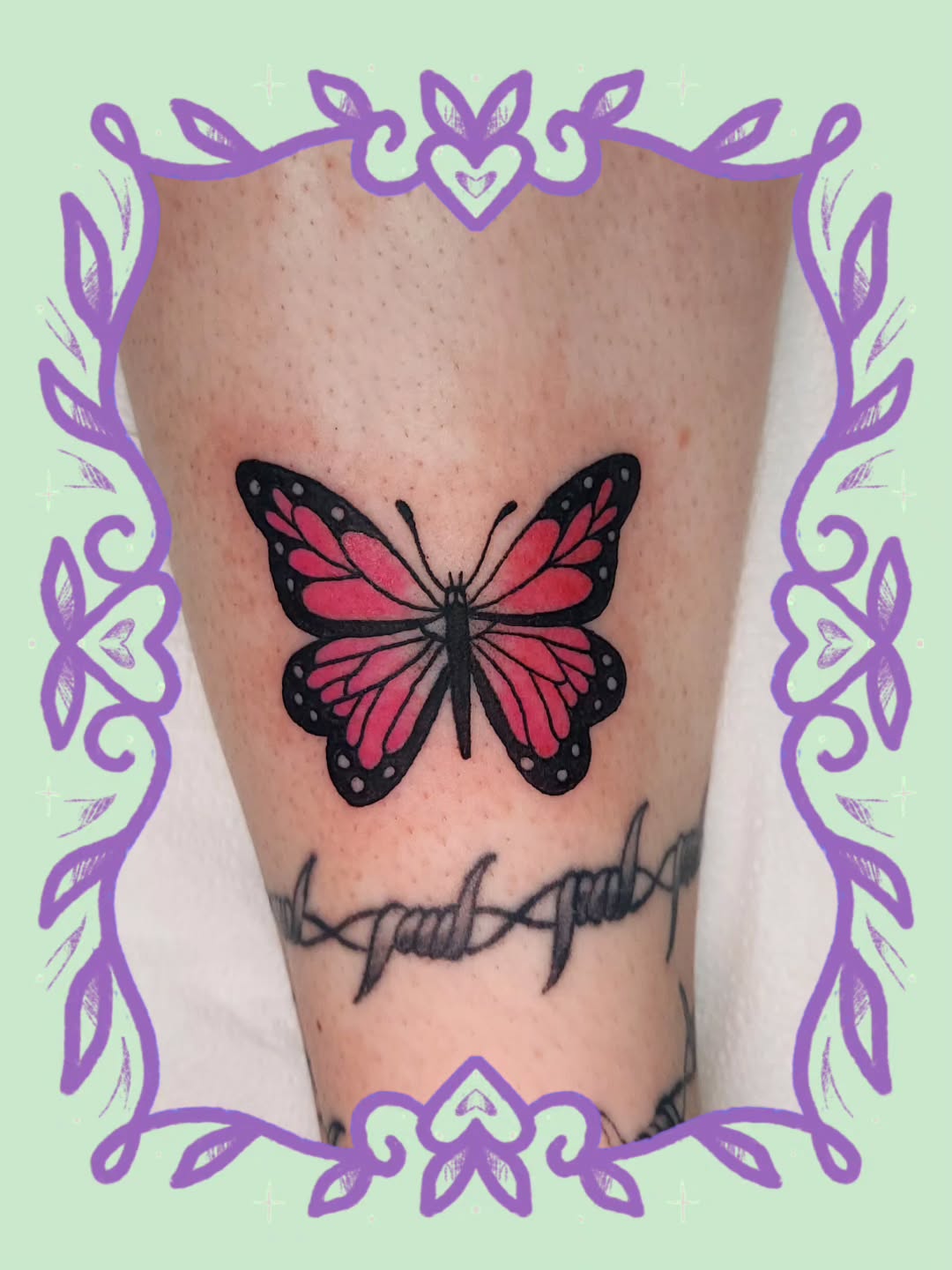 Vibrant pink butterfly with bold black outline