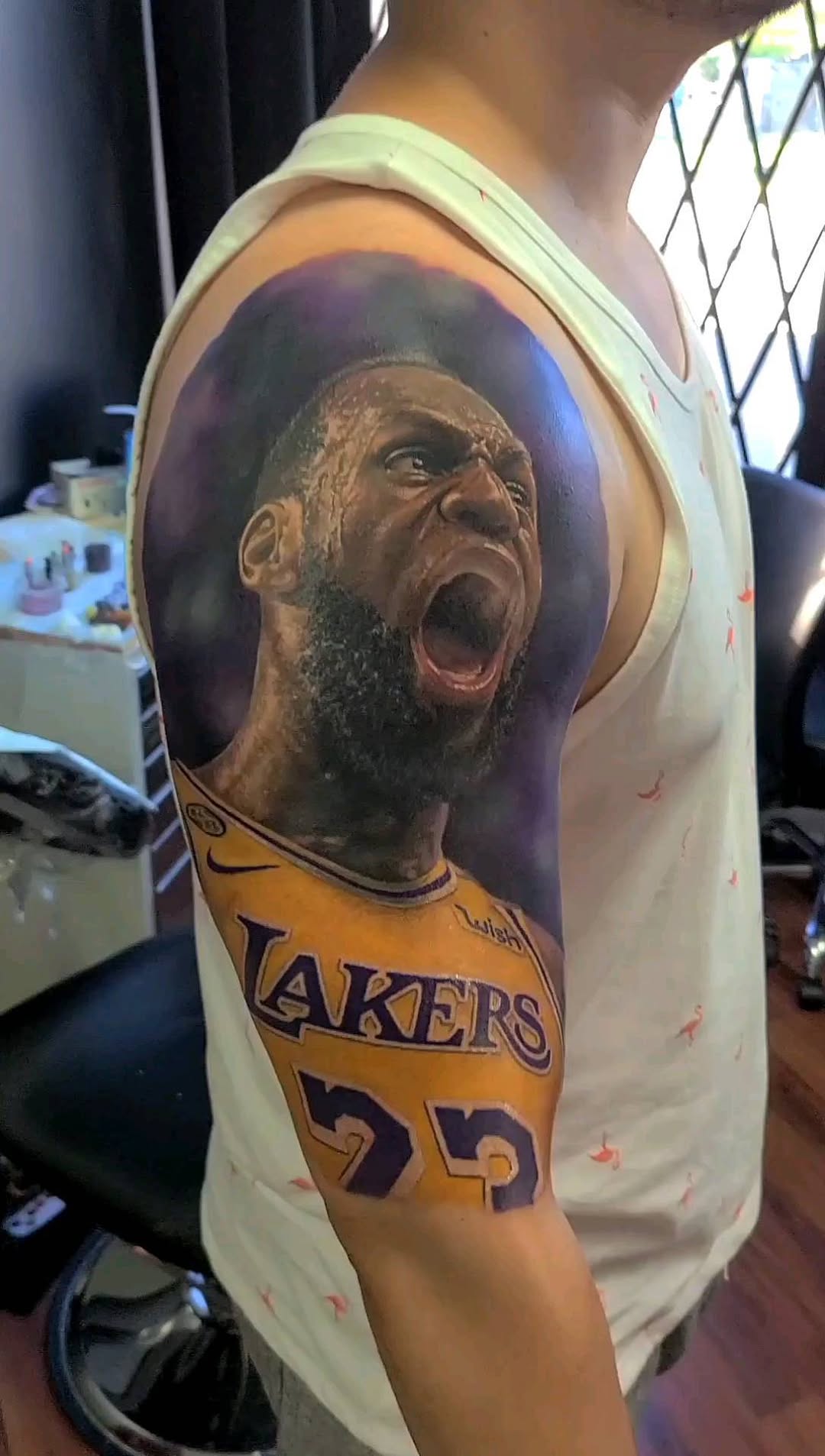 Hyper-realistic portrait of LeBron James in Lakers jersey