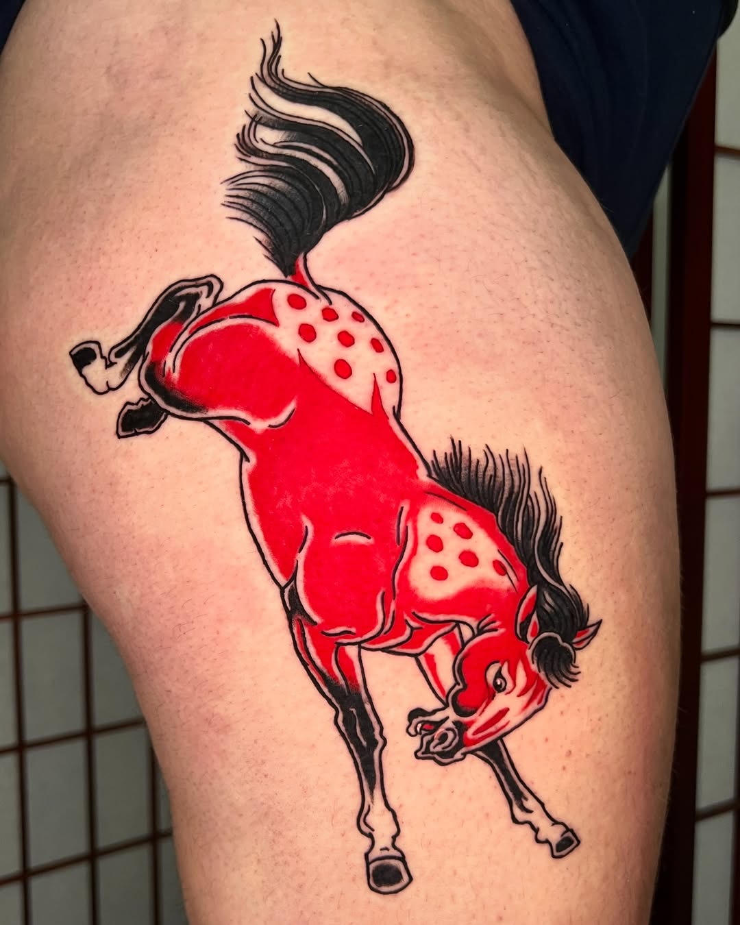 Tang-dynasty inspired horse in bold traditional style