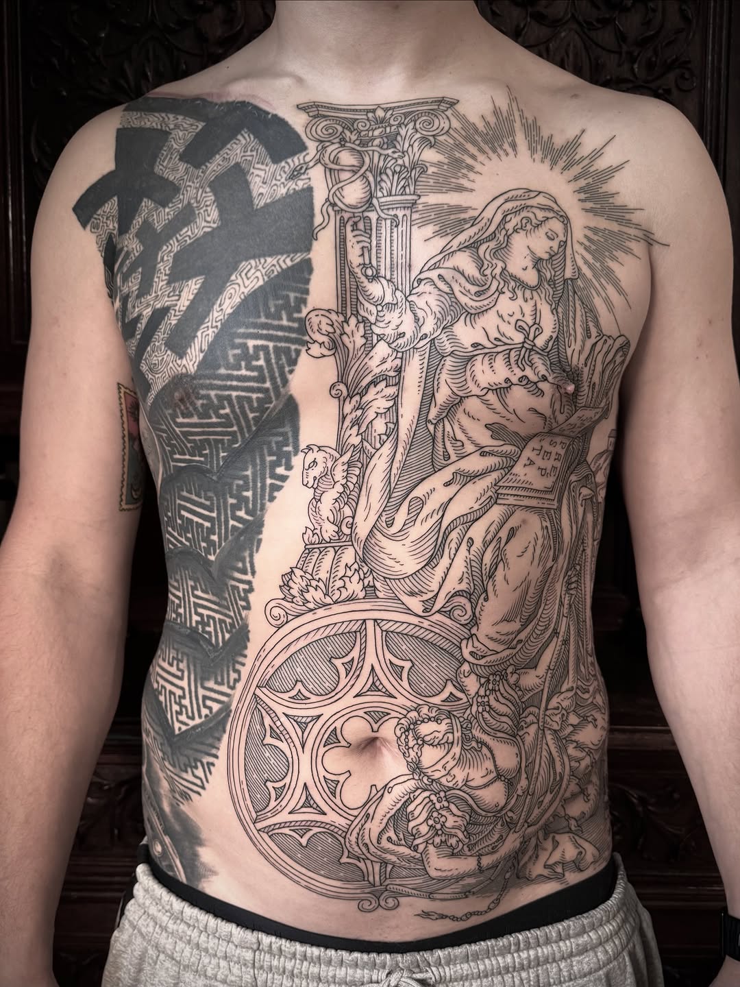 Woodcut tattoo style