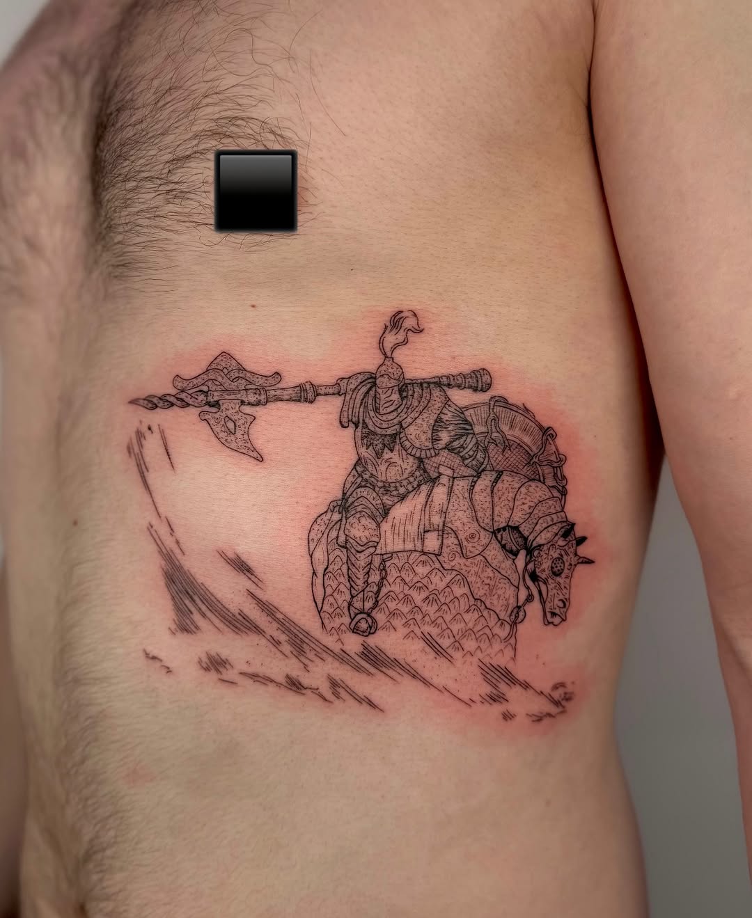 Intricate knight in plate armor on a charging warhorse with spear