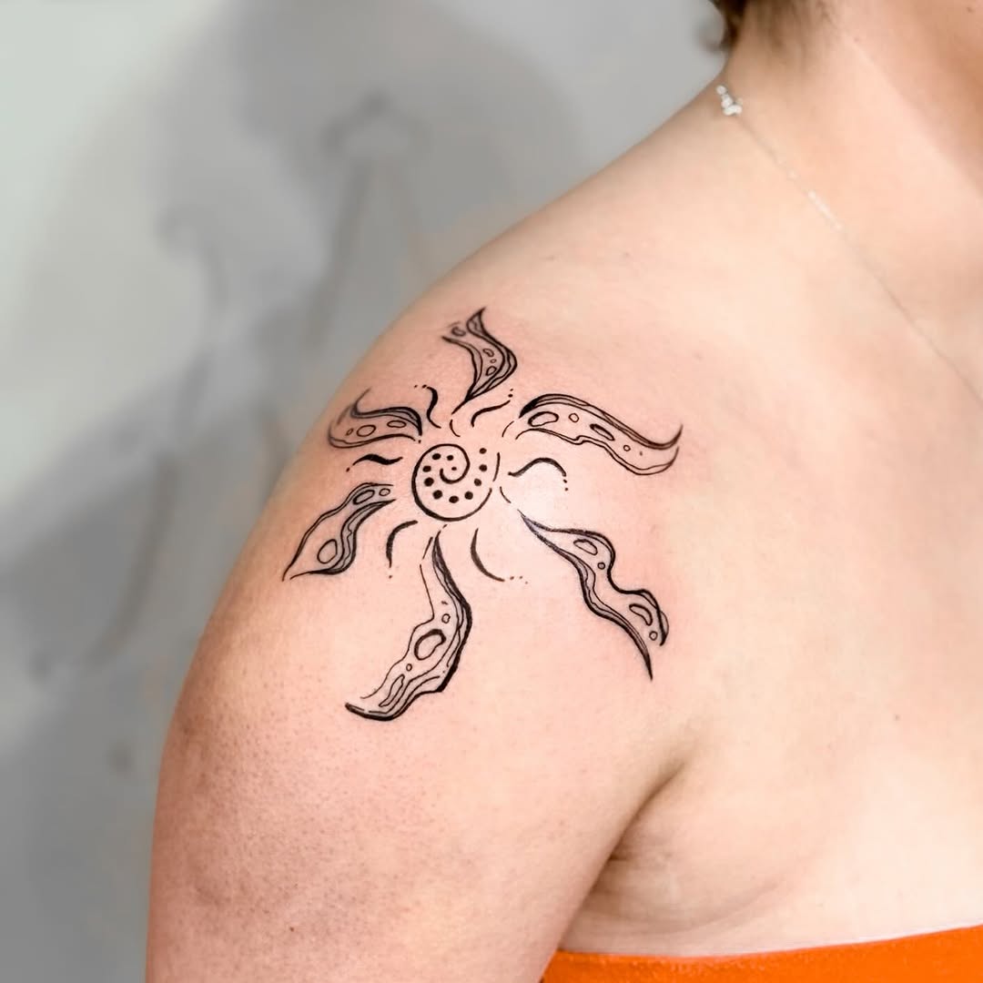 Sun-like starburst with twisting tentacle rays