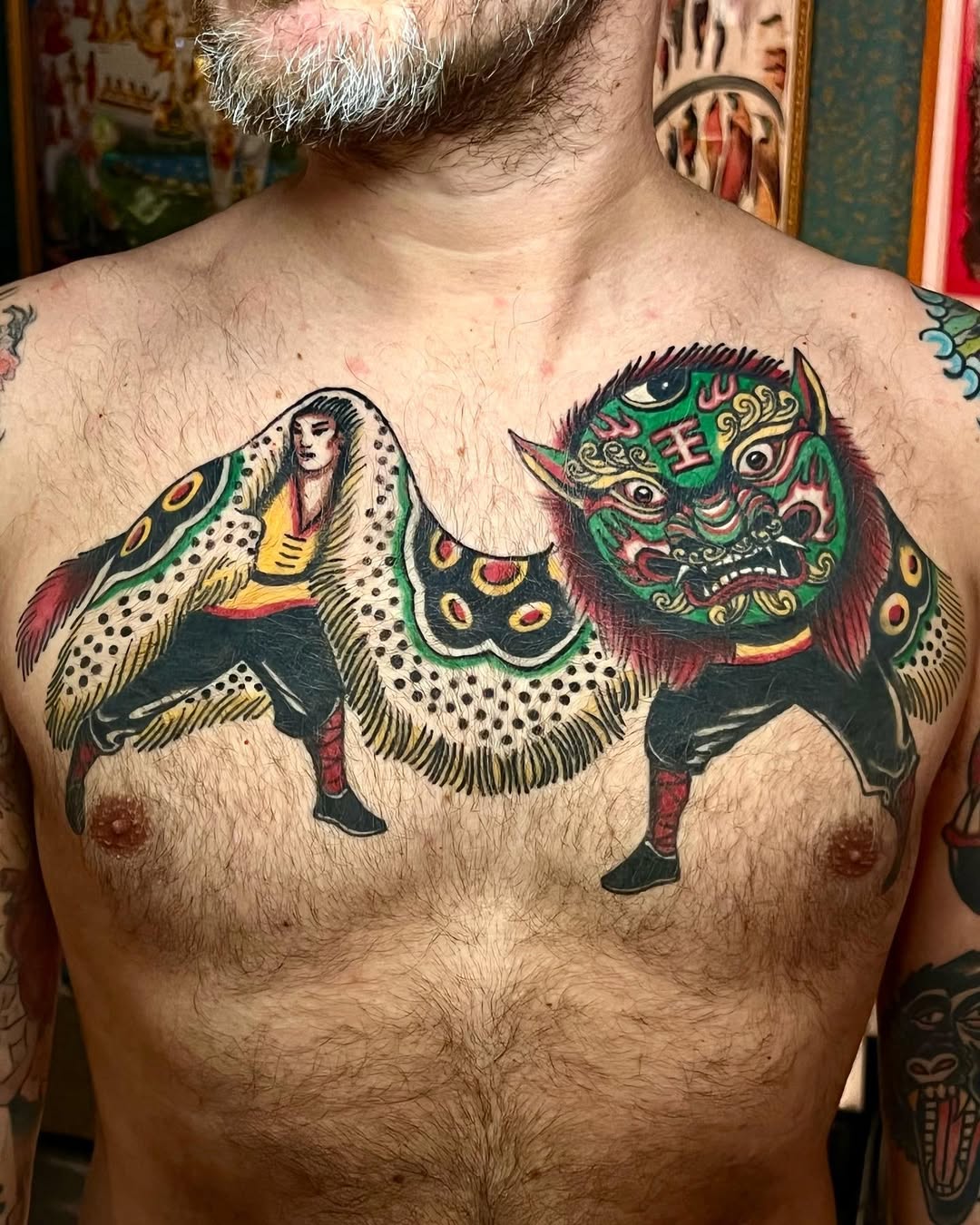 Taiwanese lion-dance guardian with vibrant, traditional colorwork