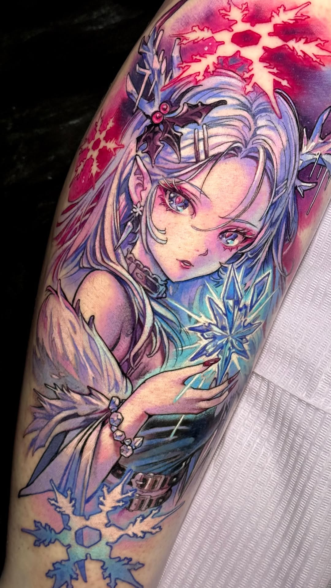 Vibrant anime-style ice mage portrait with frost motifs