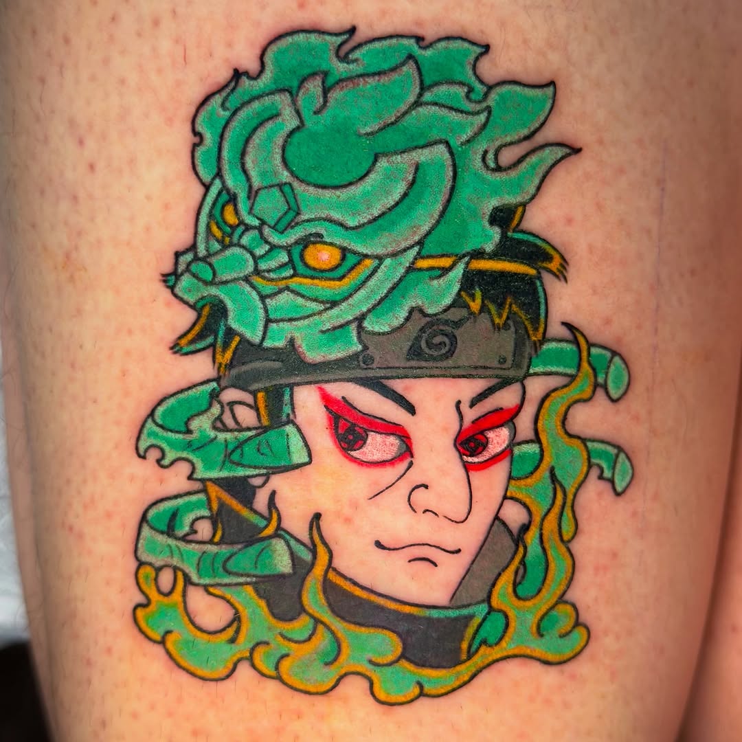 Naruto-inspired ninja portrait with fiery green flames
