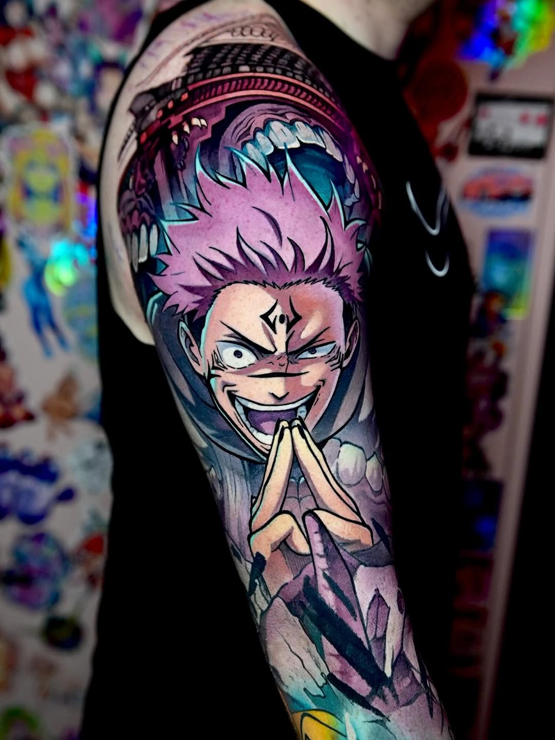 Vivid anime portrait with neon pink spiky hair