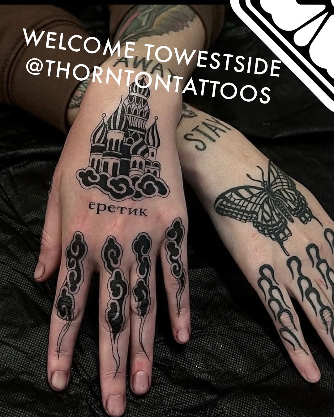 St Basil-inspired cathedral on the hand with chained fingers