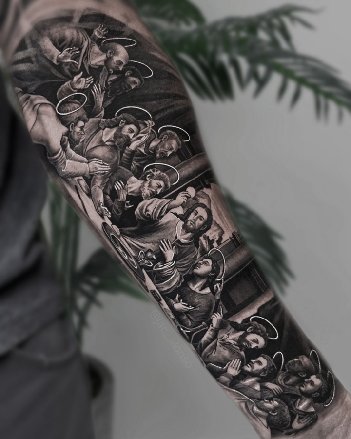 Detailed portrait tattoo of faces