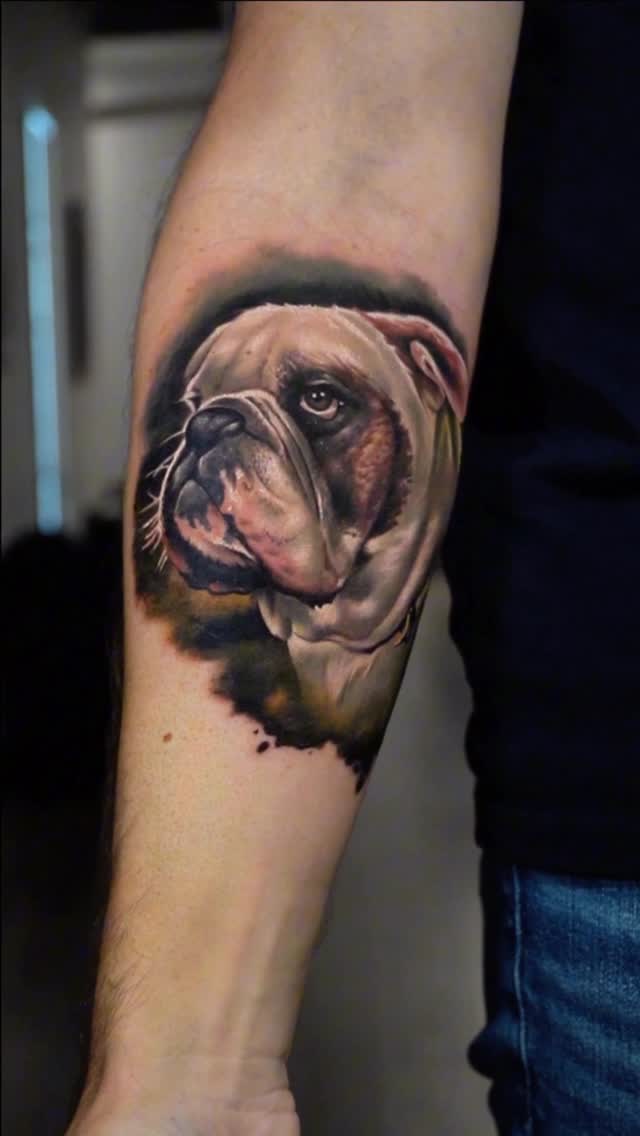 Lifelike dog portrait tattoo