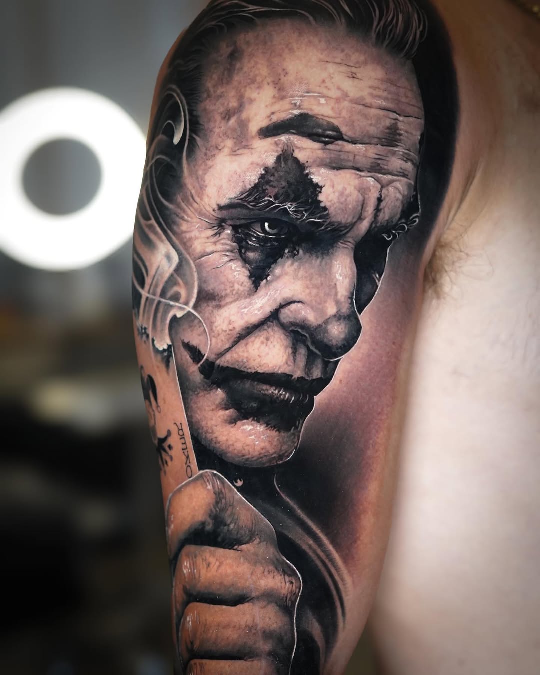 Hyper-realistic grayscale portrait with deep wrinkles and shadow