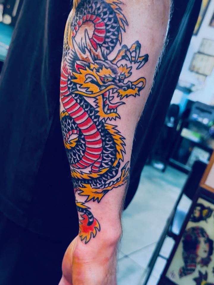 Vibrant Japanese dragon with bold linework and vivid colors