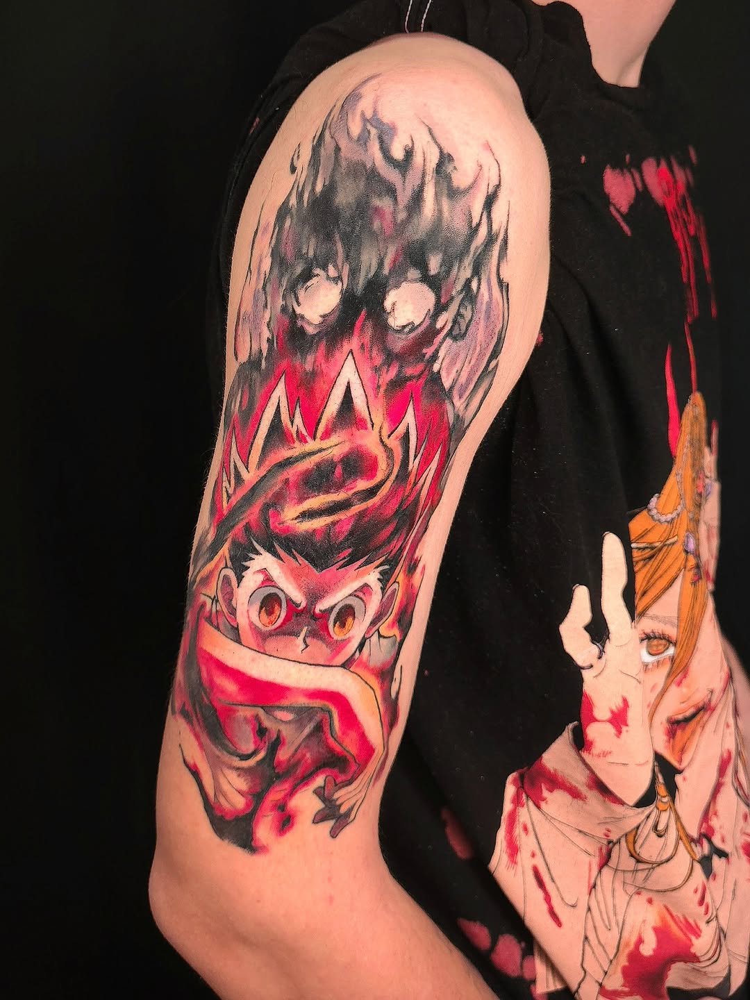 Anime-inspired bold-line illustration of Gon with fiery aura