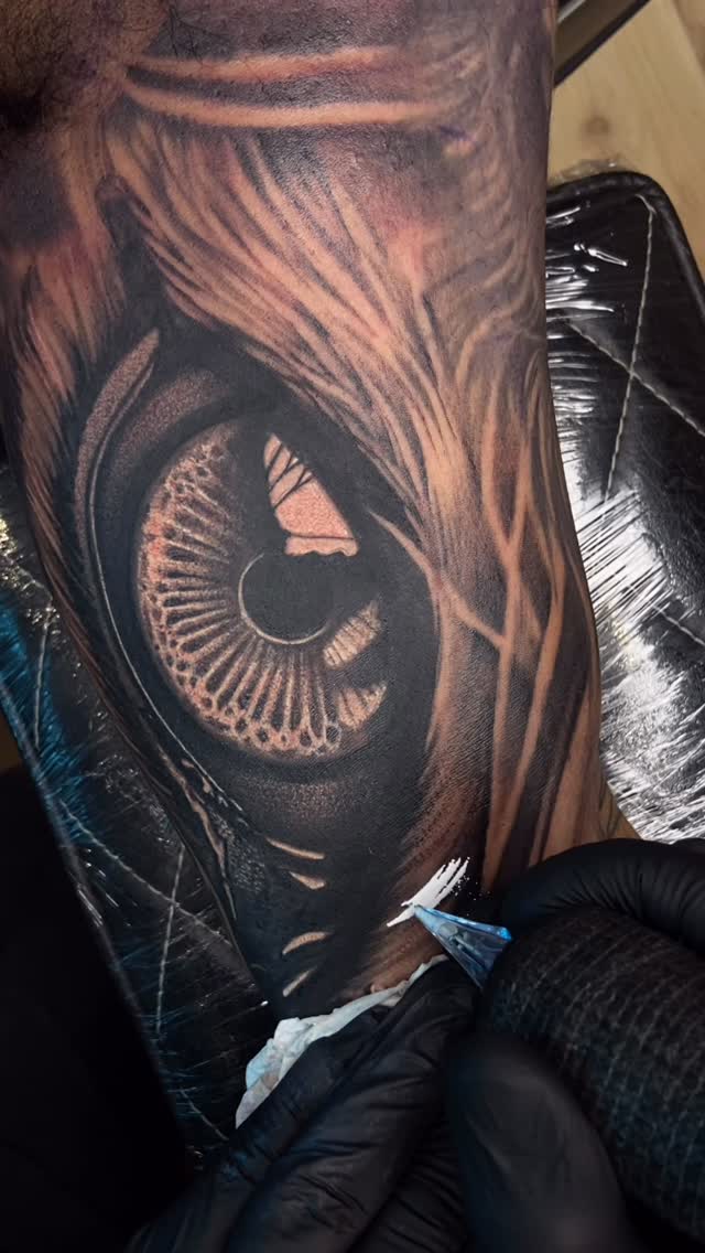 Hyper-realistic black-and-gray eye with dramatic shading