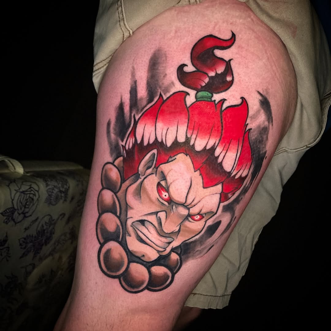 Ferocious Akuma portrait with fiery red mane