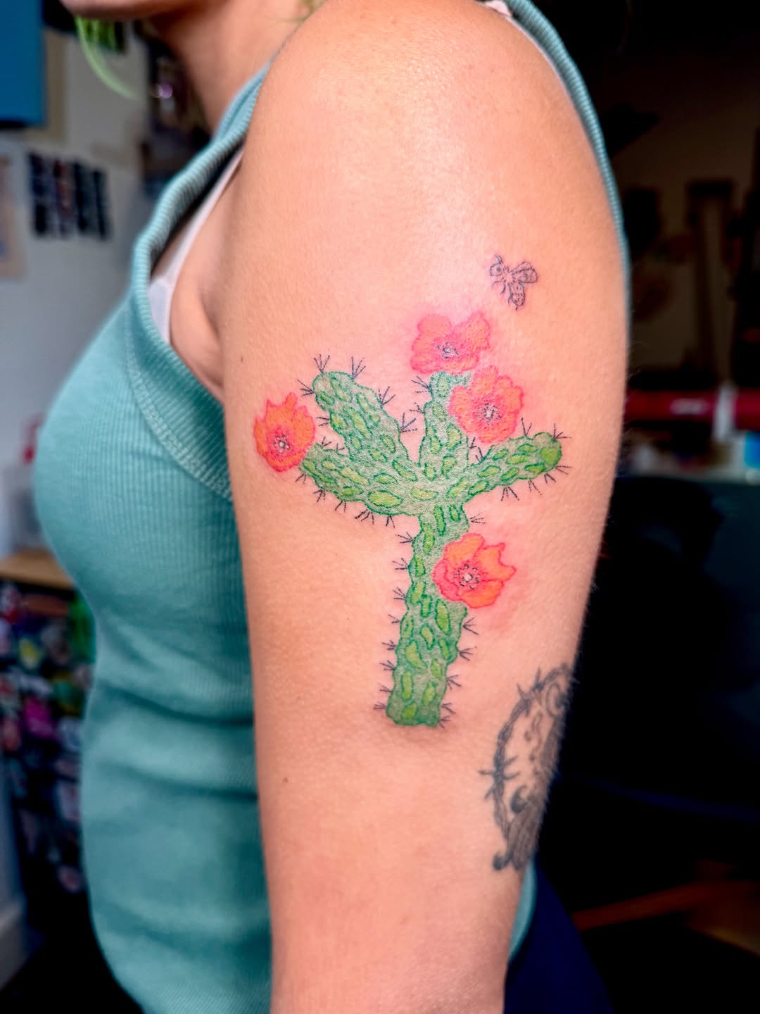 Colorful cactus tattoo