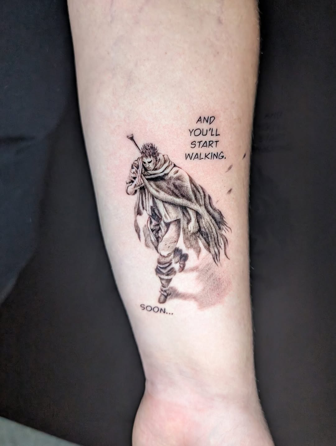 Guts from Berserk in dynamic walking pose, cape billowing