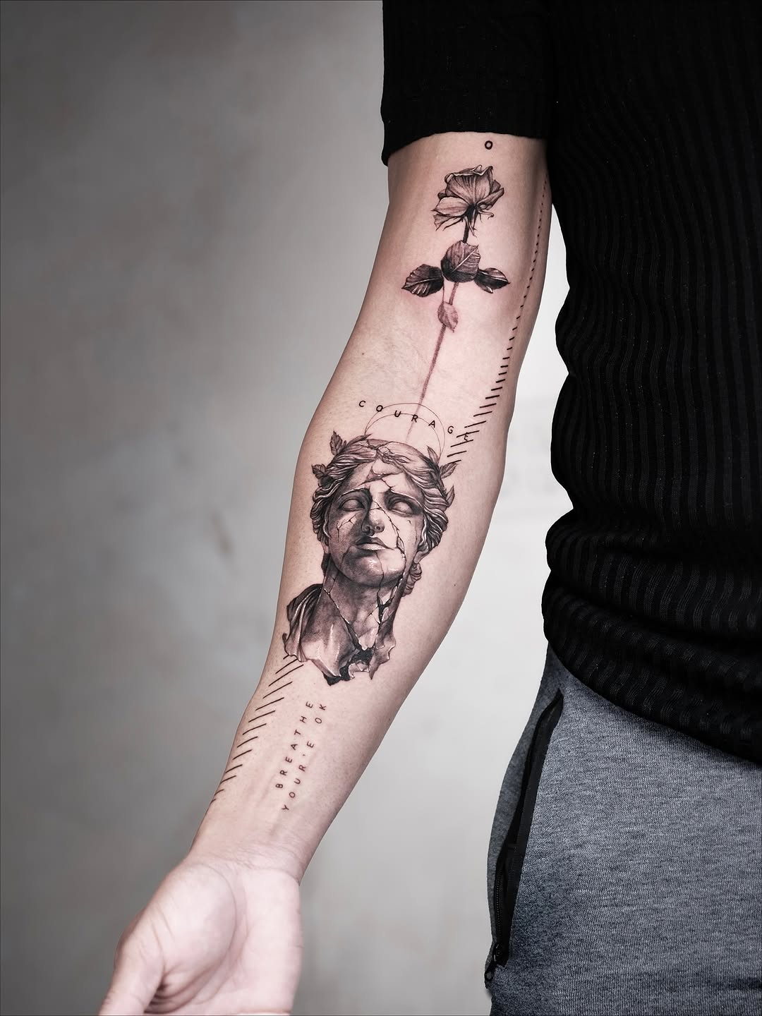 Portrait with rose and text