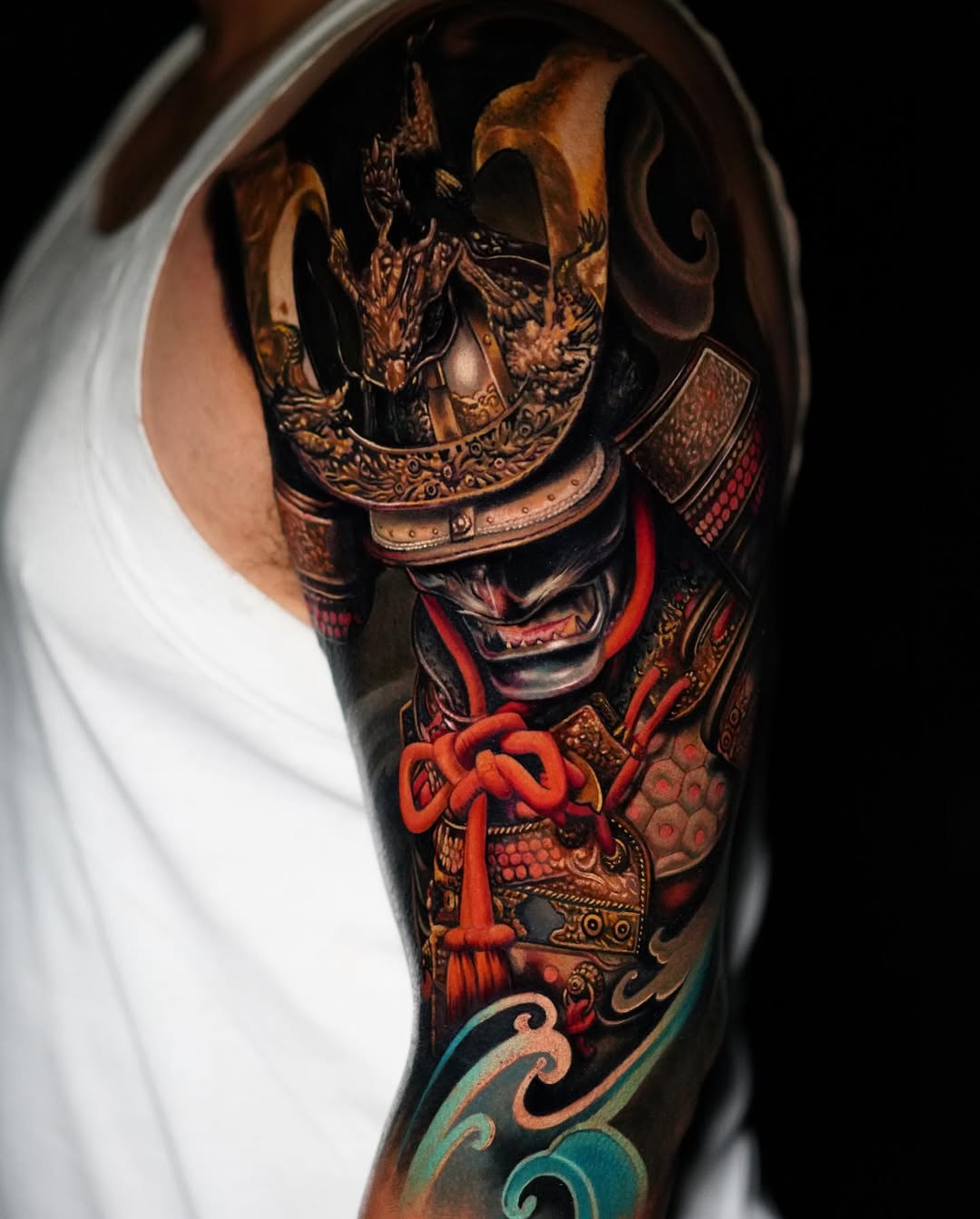 Vibrant samurai armor sleeve in traditional Japanese style