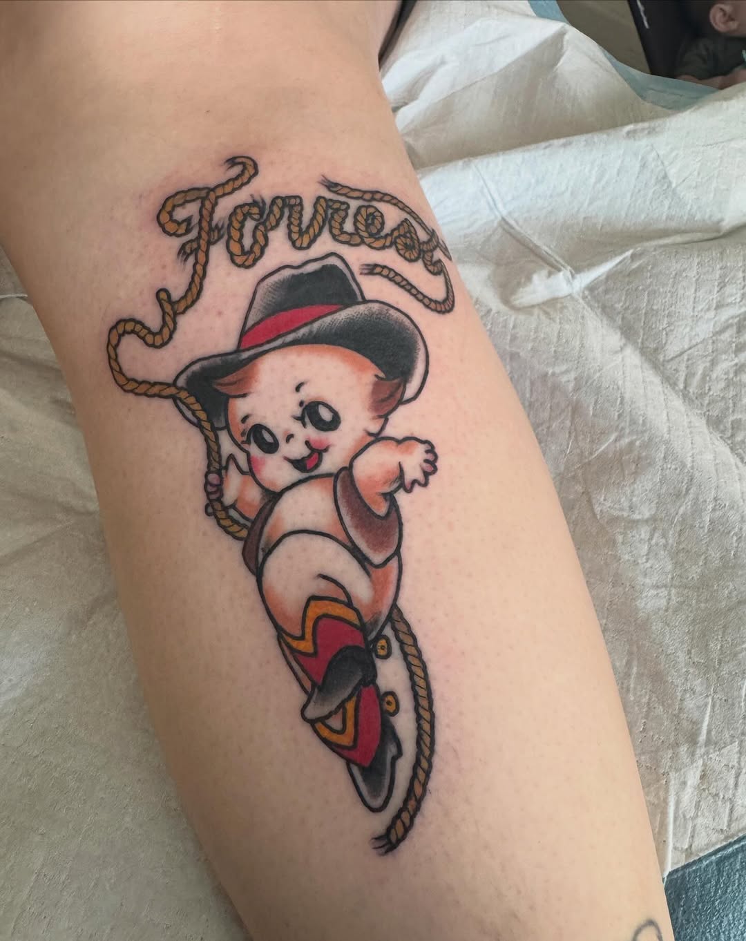 Charming cartoon kitten on a rope rodeo scene